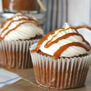 Pumpkin Cupcakes, Cream Cheese Frosting & Salted Caramel Drizzle Recipe