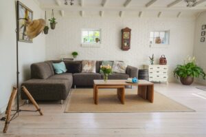 An auto draft living room with a couch and a coffee table.